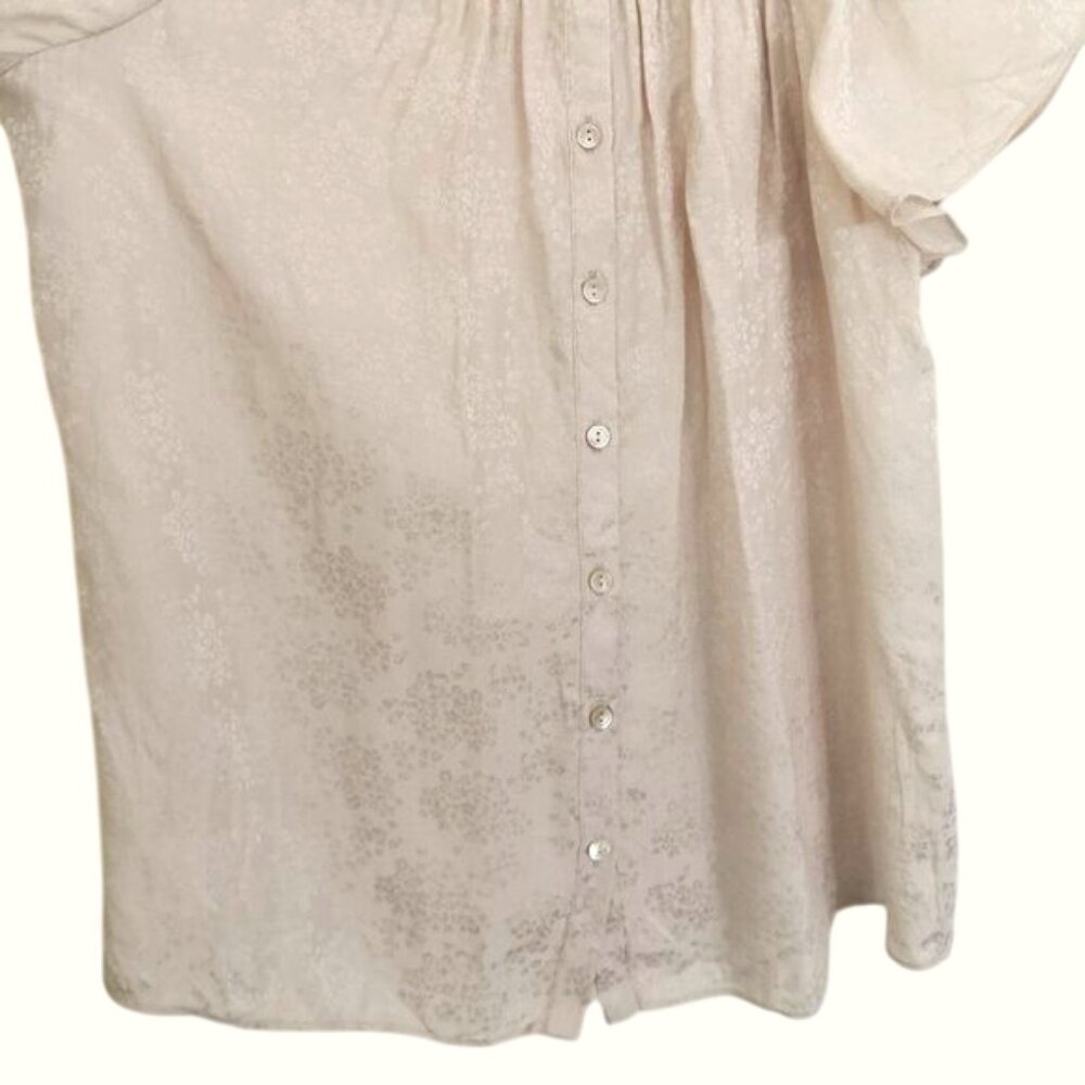 Rebeca Taylor 100% Silk Ruffle Neck Subtle Floral Soft Pink Top Size 4 - Picture 3 of 4